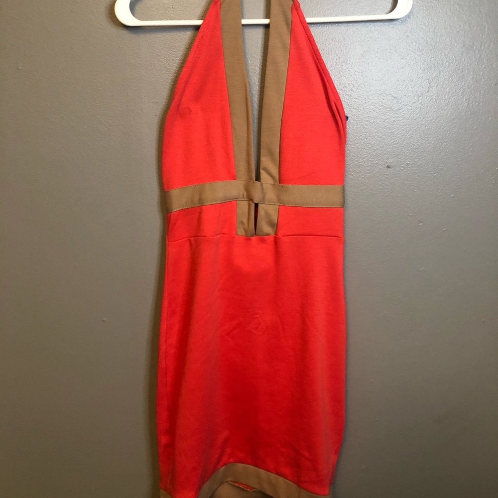 Target Salmon & Beige Backless Halter Dress